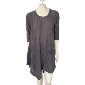 WINDHORSE Pleat Stitch Single Pocket Asymmetric Tunic Dress in Gray  SZ S/M